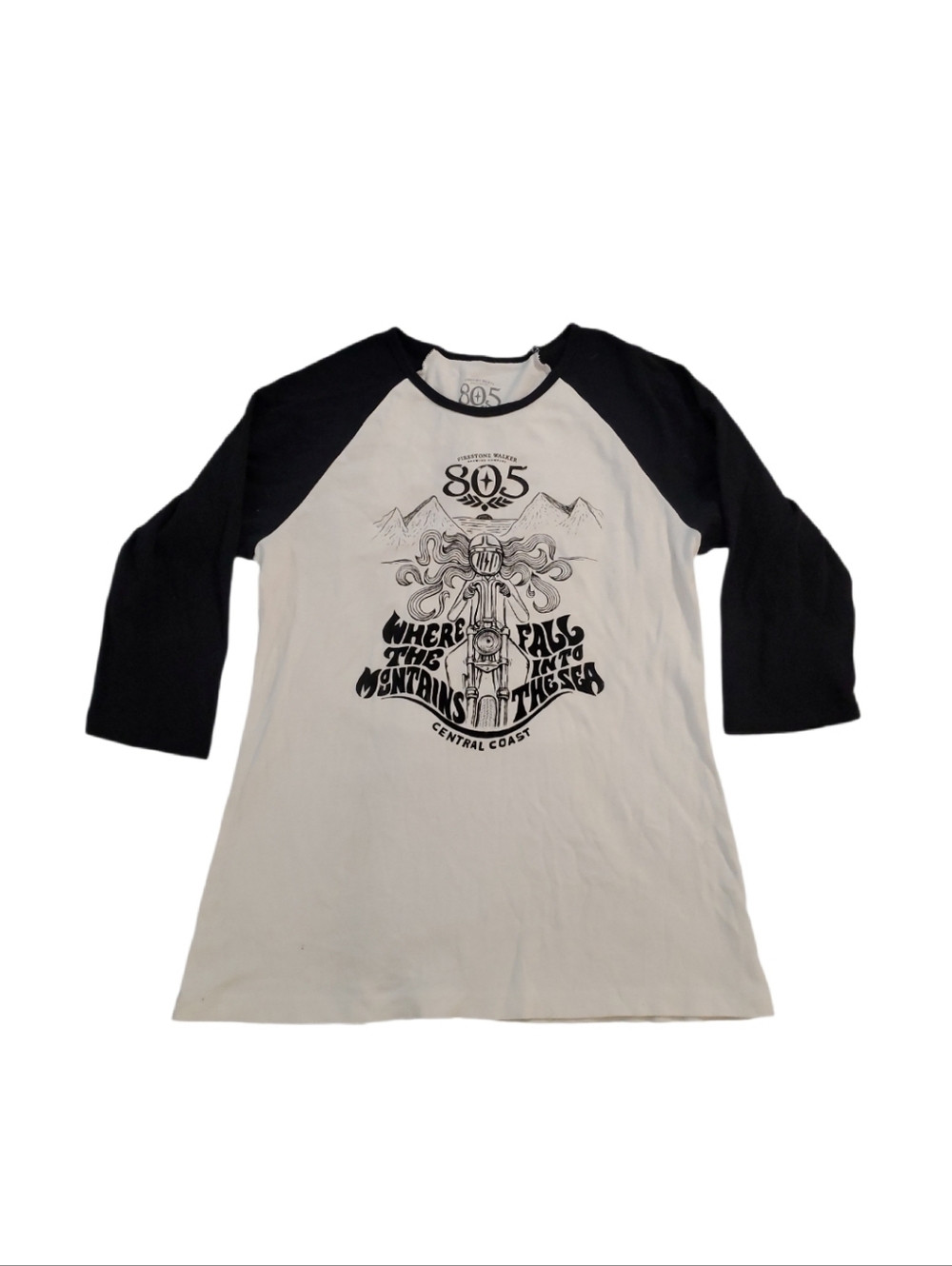 805 Women's Central Coast Biker Girl White Black Raglan T-shirt XL
